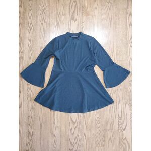 Motherhood Maternity S Mock Neck Bell Sleeve Peplum Fit & Flare Tunic Top EUC